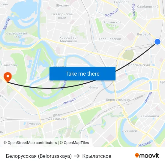 Белорусская (Belorusskaya) to Крылатское map