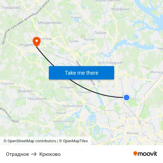 Отрадное to Крюково map