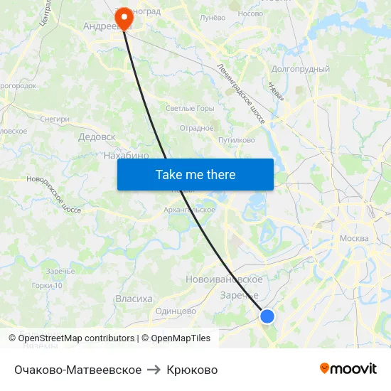 Очаково-Матвеевское to Крюково map