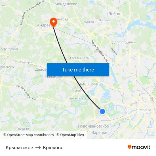 Крылатское to Крюково map