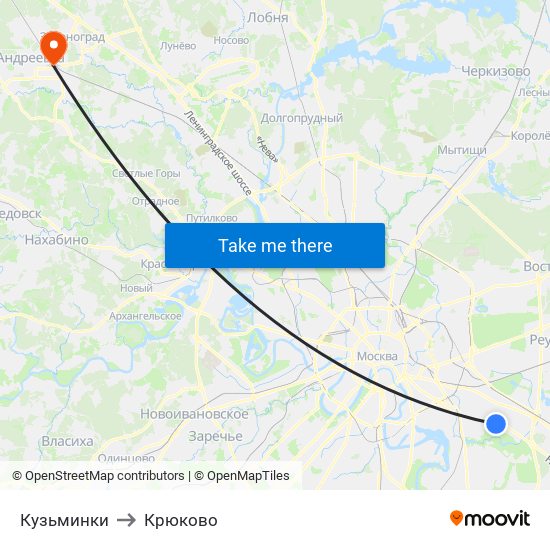 Кузьминки to Крюково map