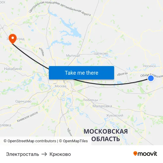 Электросталь to Крюково map