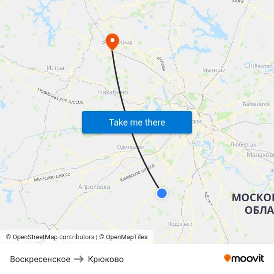 Воскресенское to Крюково map