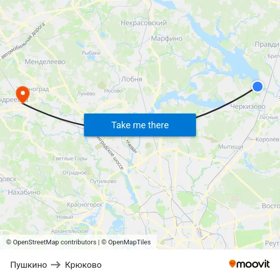 Пушкино to Крюково map