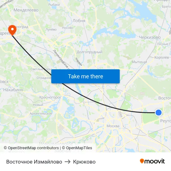 Восточное Измайлово to Крюково map