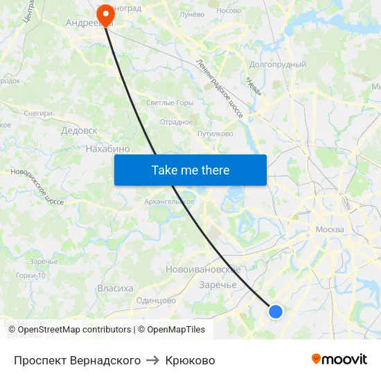 Проспект Вернадского to Крюково map