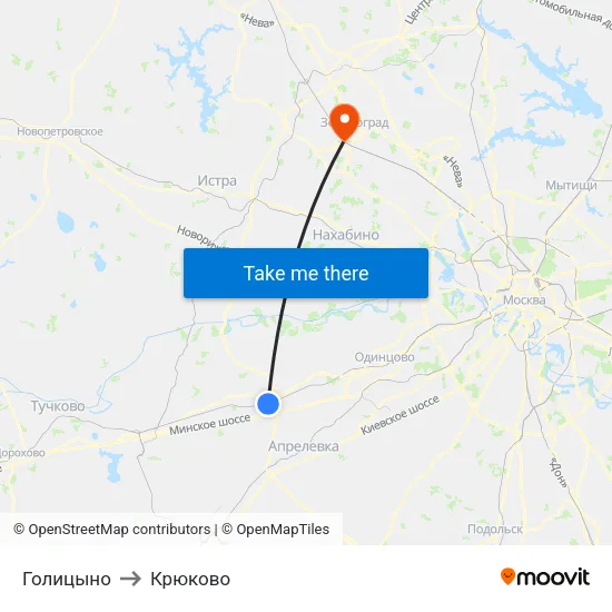 Голицыно to Крюково map
