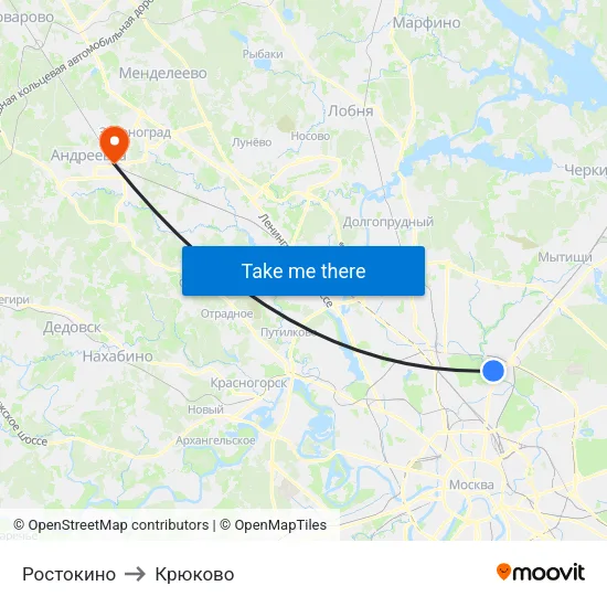 Ростокино to Крюково map