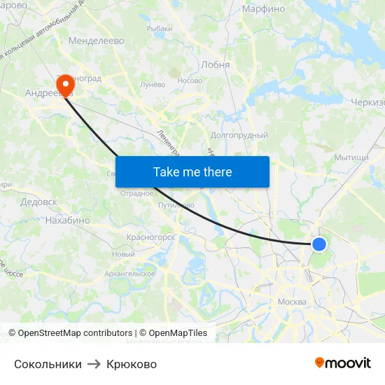 Сокольники to Крюково map