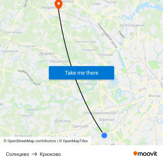 Солнцево to Крюково map
