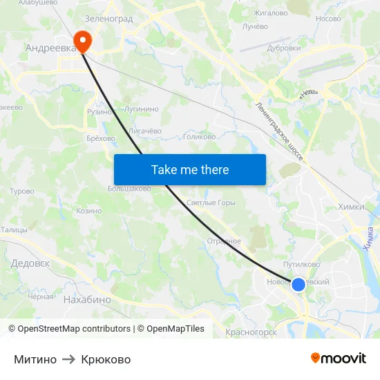 Митино to Крюково map