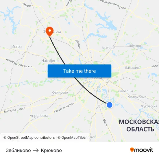 Зябликово to Крюково map