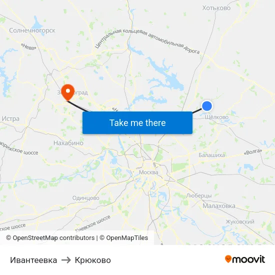 Ивантеевка to Крюково map