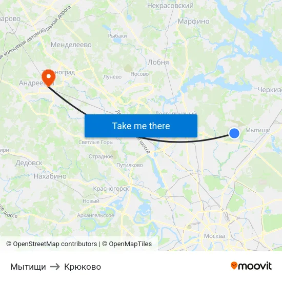 Мытищи to Крюково map