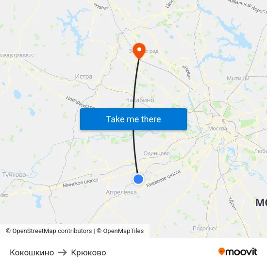 Кокошкино to Крюково map