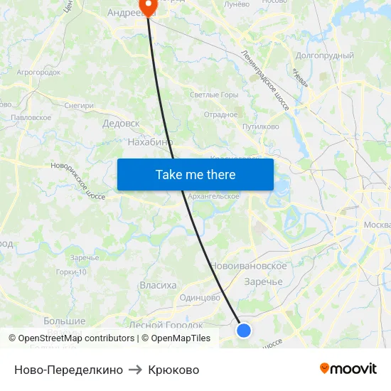 Ново-Переделкино to Крюково map