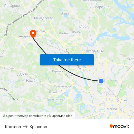 Коптево to Крюково map