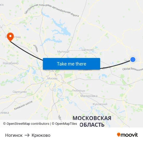 Ногинск to Крюково map