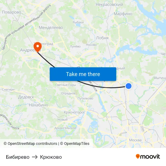 Бибирево to Крюково map