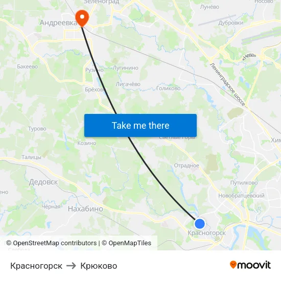Красногорск to Крюково map