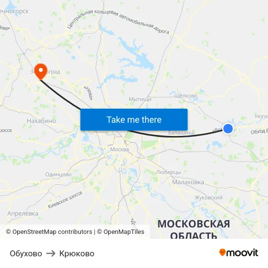 Обухово to Крюково map