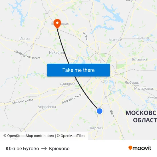Южное Бутово to Крюково map