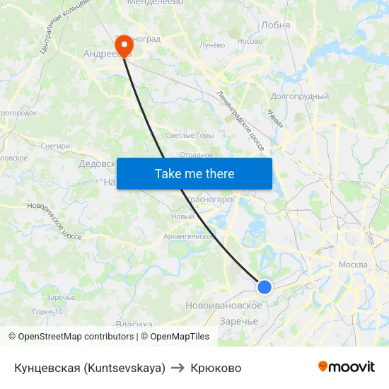 Кунцевская (Kuntsevskaya) to Крюково map
