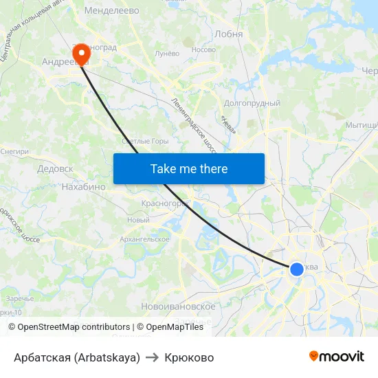 Арбатская (Arbatskaya) to Крюково map