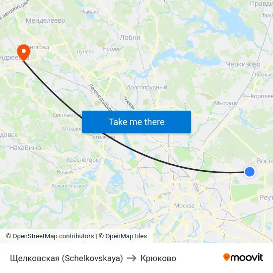 Щелковская (Schelkovskaya) to Крюково map