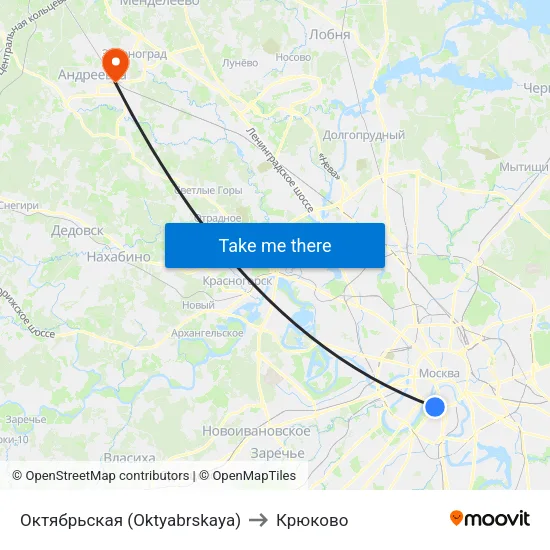 Октябрьская (Oktyabrskaya) to Крюково map