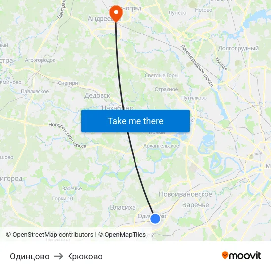 Одинцово to Крюково map