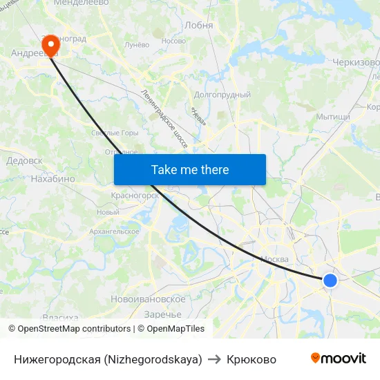 Нижегородская (Nizhegorodskaya) to Крюково map