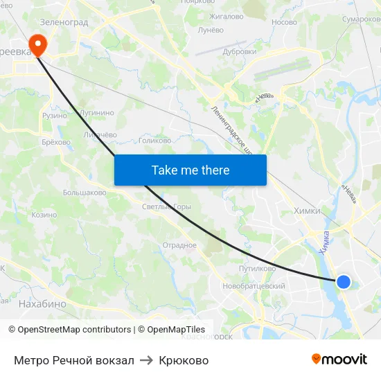 Метро Речной вокзал to Крюково map