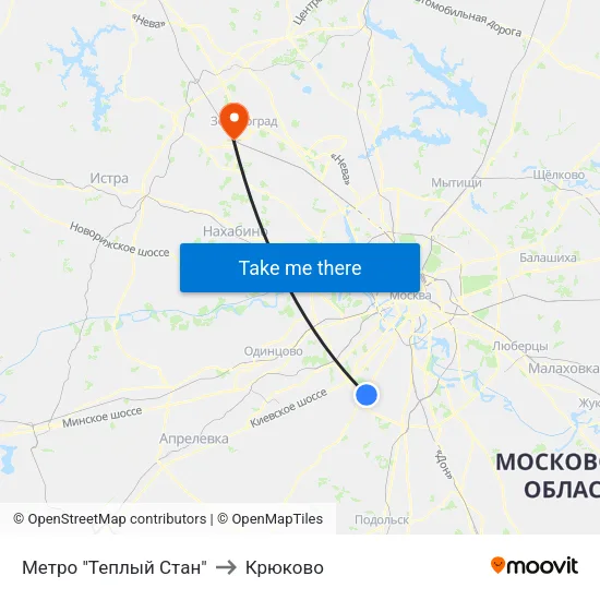 Метро "Теплый Стан" to Крюково map