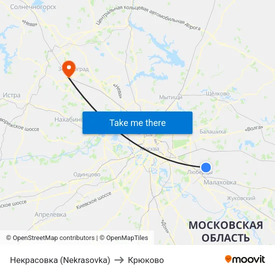Некрасовка (Nekrasovka) to Крюково map