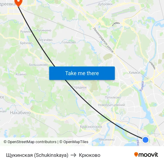 Щукинская (Schukinskaya) to Крюково map