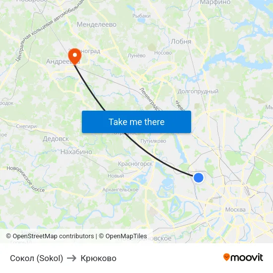Сокол (Sokol) to Крюково map