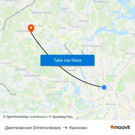 Дмитровская (Dmitrovskaya) to Крюково map