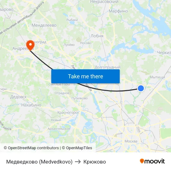 Медведково (Medvedkovo) to Крюково map