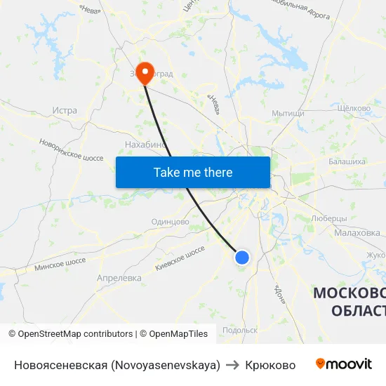 Новоясеневская (Novoyasenevskaya) to Крюково map