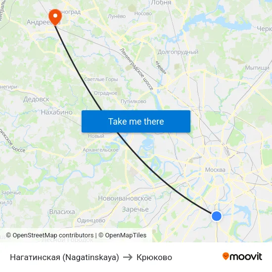 Нагатинская (Nagatinskaya) to Крюково map