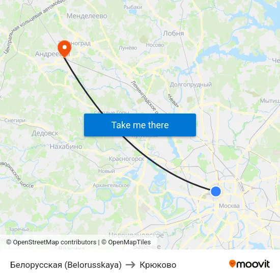 Белорусская (Belorusskaya) to Крюково map