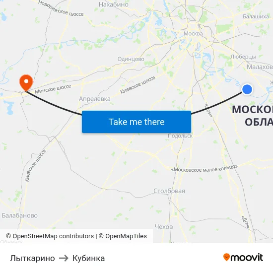 Лыткарино to Кубинка map