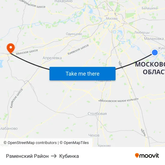 Раменский Район to Кубинка map