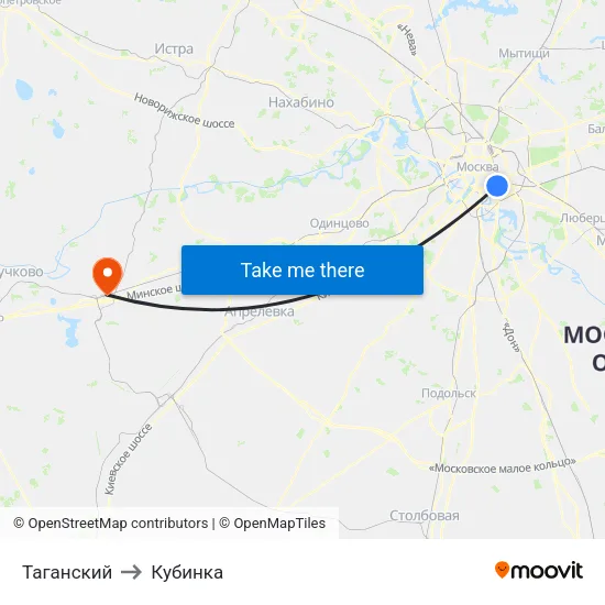 Таганский to Кубинка map
