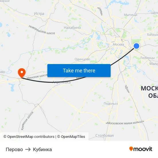 Перово to Кубинка map