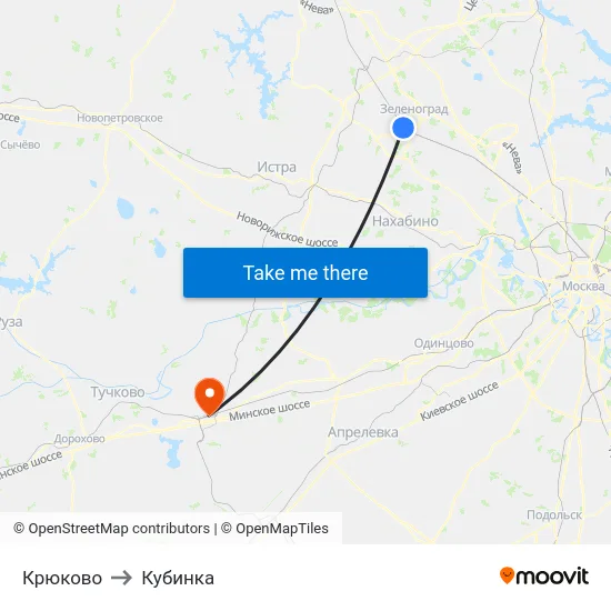 Крюково to Кубинка map