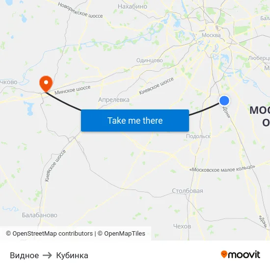 Видное to Кубинка map