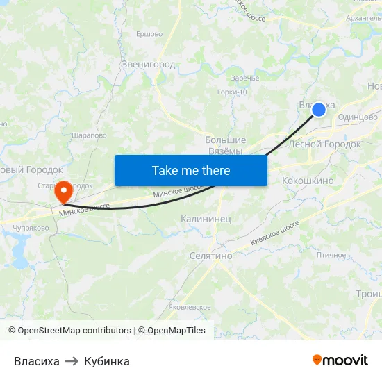 Власиха to Кубинка map