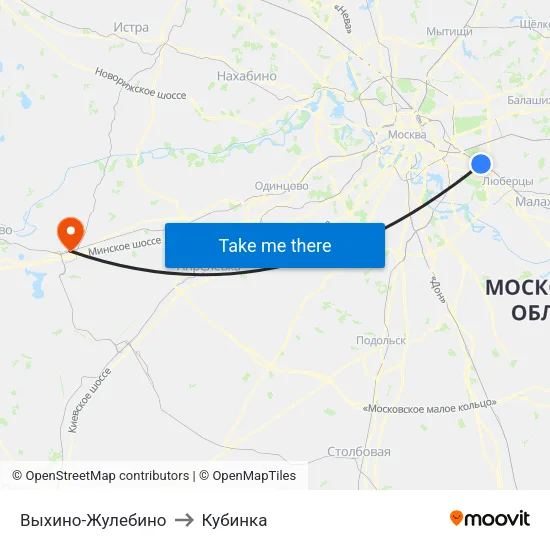 Выхино-Жулебино to Кубинка map